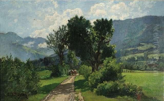 Wide Summerylandscape Oil Painting by Constant Troyon