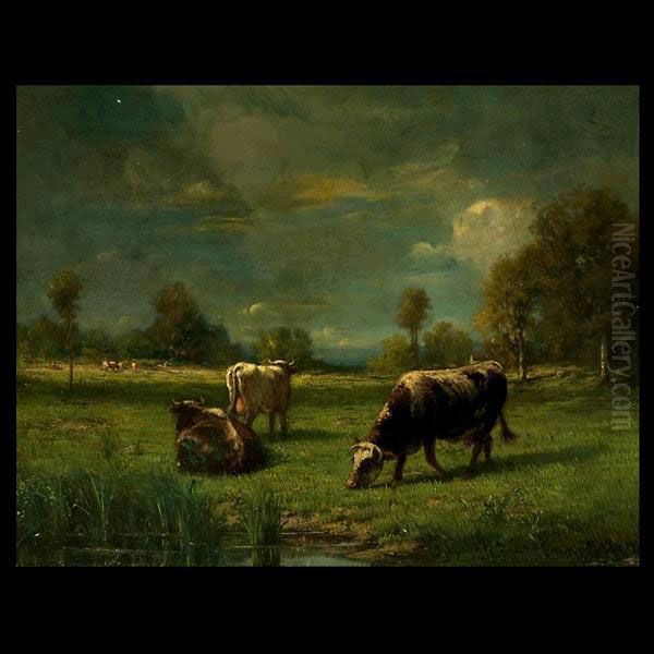 Cows Grazing In A Pasture Oil Painting by Constant Troyon