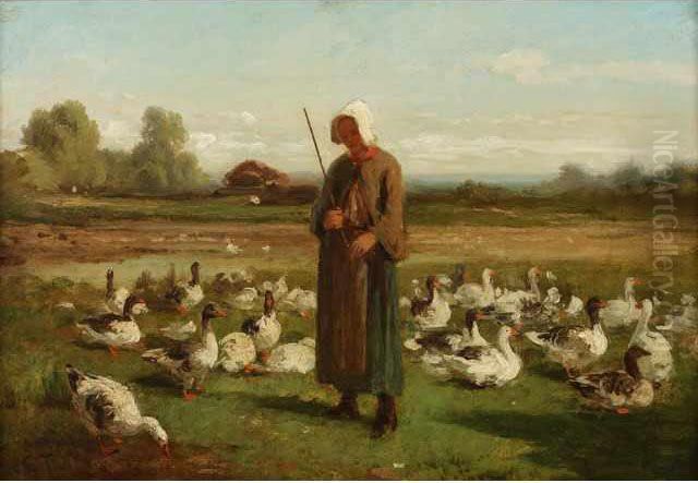 La Gardienne D'oies Oil Painting by Constant Troyon