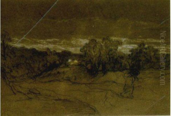 Pierre Noire, Craie Blanche Sur 
Papier Brun Annote Sur L'ancien Montage : Chemin En Roclose Tere.. Da 
Pona.., C.troyon. Oil Painting by Constant Troyon