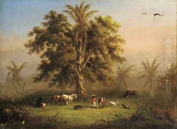 Horses Oil Painting by American Provincial School