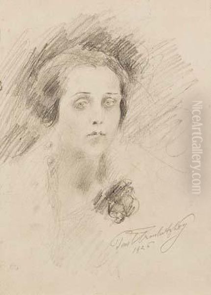 Volto Di Donna - 1926 Oil Painting by Pavel Petrovic Trubezkoj