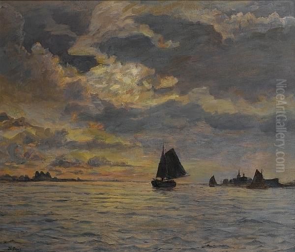 Yacht On The Dnieper Oil Painting by Iwan Trusz