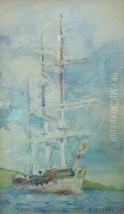 Three Masted Schooner Oil Painting by Henry Scott Tuke