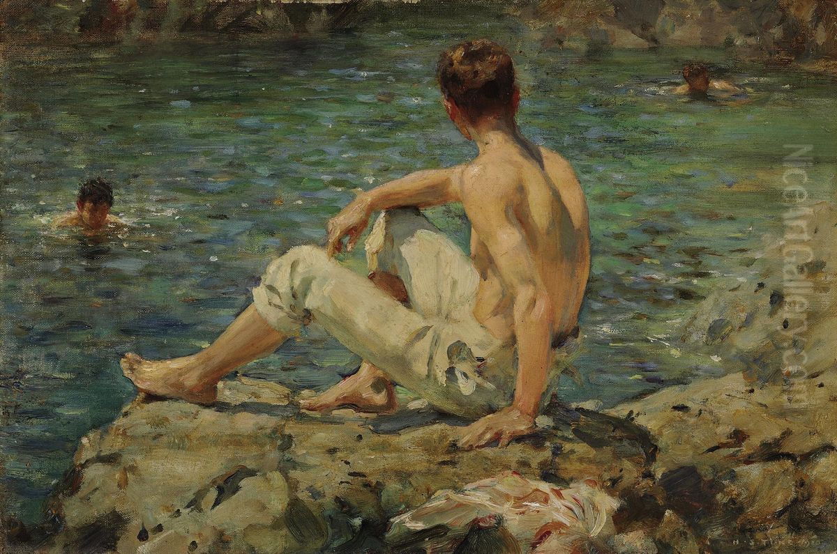 Green And Gold Oil Painting by Henry Scott Tuke