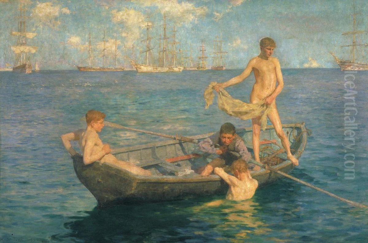 August Blue Oil Painting by Henry Scott Tuke