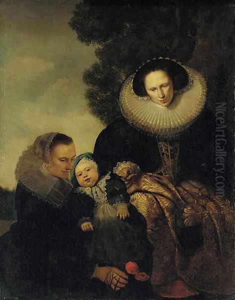 Portrait of a mother and child with a maid Oil Painting by Pieter Claesz. Soutman