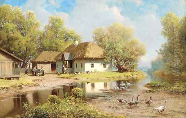 Village River Oil Painting by Petr Aleksandrovich Sukhodol'skii