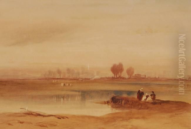 Figures In Extensive Landscape Oil Painting by Joseph Mallord William Turner
