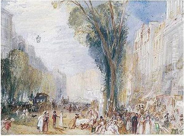 Paris: Boulevard Des Italiens Watercolour And Bodycolour Over Pencil On Blue Paper Oil Painting by Joseph Mallord William Turner