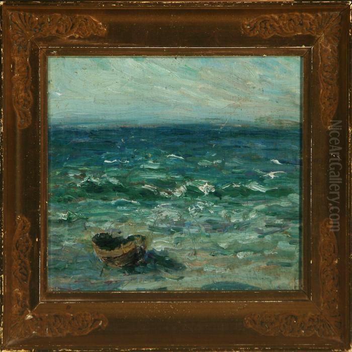 Costal Scenery With Dinky Oil Painting by Laurits Regner Tuxen