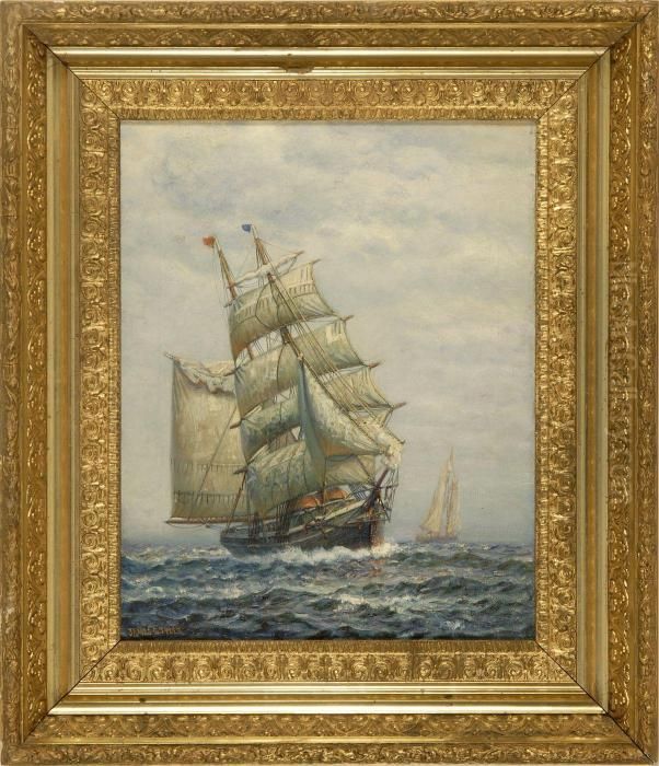 Ship At Sea Oil Painting by James Gale Tyler
