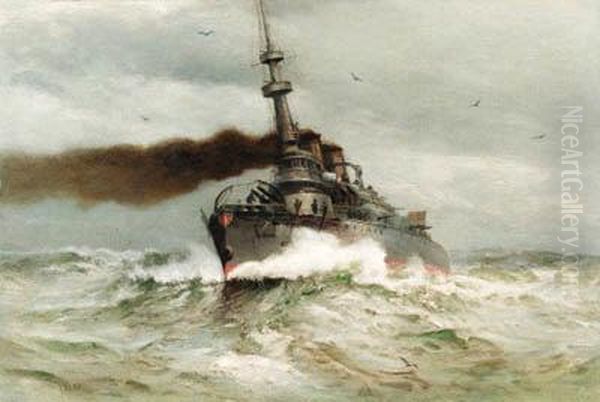 Battle Cruiser At Full Steam
Oil On Canvas Oil Painting by James Gale Tyler