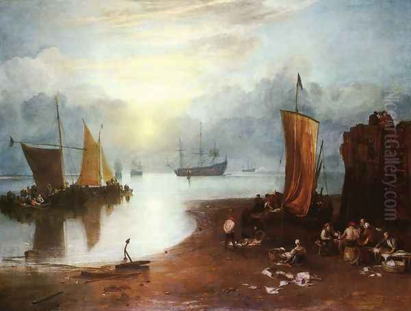 Sun Rising through Vagour; Fishermen Cleaning and Sellilng Fish Oil Painting by Joseph Mallord William Turner