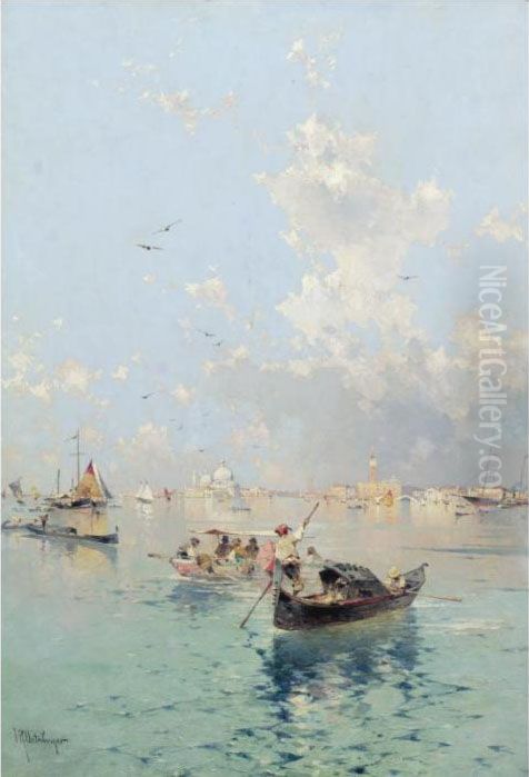 View Across The Lagoon Towards St Mark's And The Doge's Palace Oil Painting by Franz Richard Unterberger