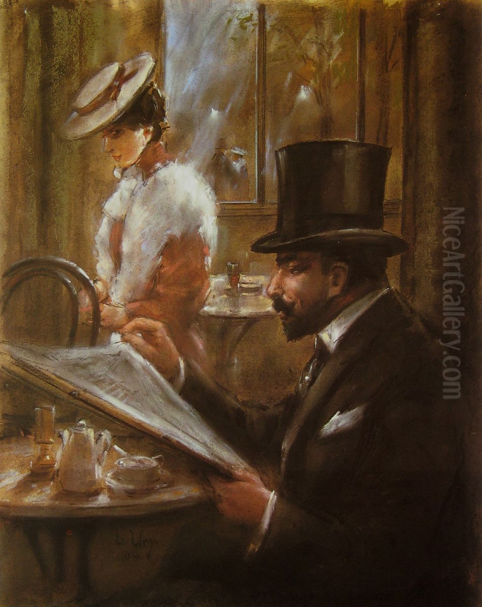 Im Cafe Bauer Oil Painting by Lesser Ury