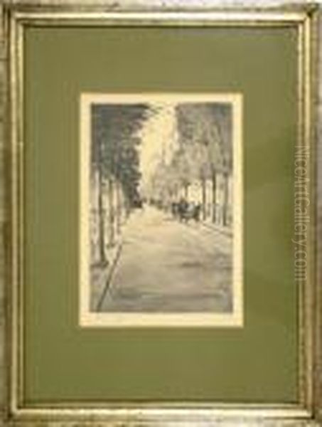 Berliner Droschke-rechts-wartend Im Tiergarten Ii Oil Painting by Lesser Ury