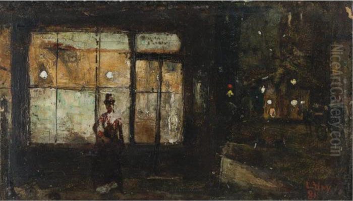 The Illuminated Shop Window At Night Oil Painting by Lesser Ury