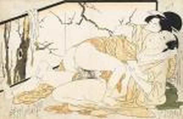 A Couple Making
Love In An Interior Oil Painting by Kitagawa Utamaro