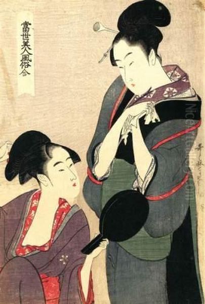 Coiffeuse Debout Se Frottant Les Mains Avec Un Mouchoir Oil Painting by Kitagawa Utamaro