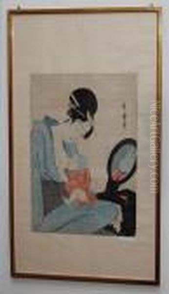 Meiji-zeitliche Nachdrucke Von 
Zwei Brustbildern Von Schonen Frauen Und Zwei Mutter-kind-darstellungen. Oil Painting by Kitagawa Utamaro