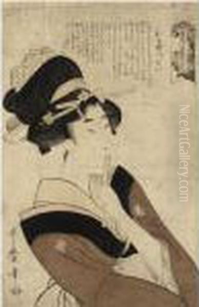 Three Prints: ````ochappii' (the
 Precocious Girl) From The Series ````saki-wake Kotoba No Hana' 
(variegations Of Blooms According To Their Speech), Two Yakusha-e And 
Hokusai Manga (hokusai's Random Sketches) Oil Painting by Kitagawa Utamaro