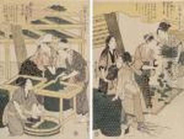 Nine Prints From The Series 
Joshoku Kaiko Tewazagusa (women Engagedin The Sericulture Industry), 
Comprising 