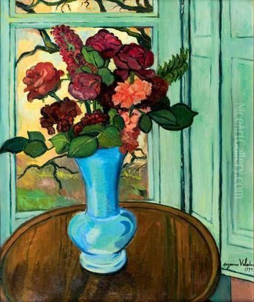 Vase De Fleurs Sur Un Entablement
 Huile Sur Toile, Signee Et Datee 1932 En Bas A Droite Oil Painting by Suzanne Valadon