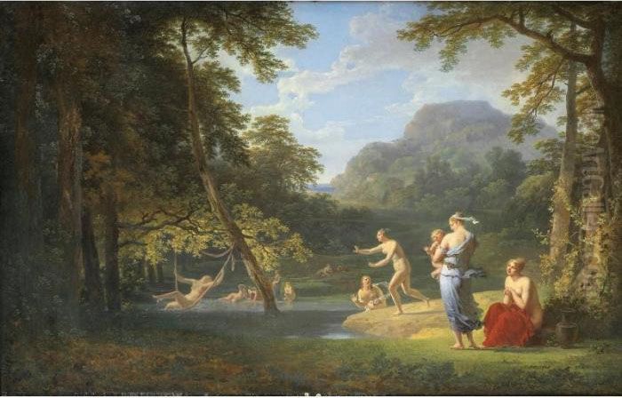 Baigneuses Dans Un Paysage 
Classique [ ; Bathers In Classical Landscape ; Oil On Canvas ; Bears A 
Signature And A Date Lower Right J. Vallin 1819] Oil Painting by Jacques Antoine Vallin