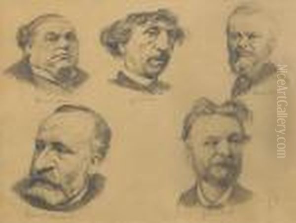 Cinq Portraits De Dumaine, 
Charles Garnier, Jean Jacques Henner,pierre Puvis De Chavannes, Lucien 
Victor Guirand Descevola Oil Painting by Felix Edouard Vallotton