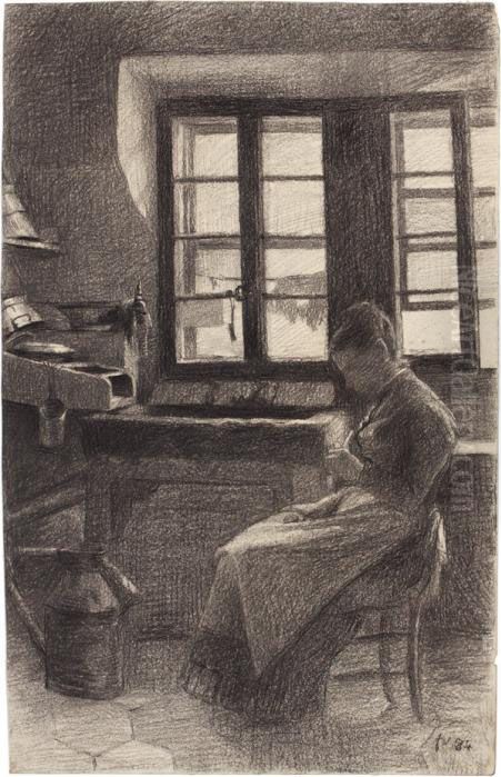 Femme Dans Sacuisine - La Mere De L'artiste Dans 
La Cuisine Oil Painting by Felix Edouard Vallotton