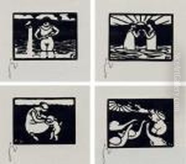 Vier Holzschnitte Aus Der Serie 'les Petites Baigneuses Oil Painting by Felix Edouard Vallotton