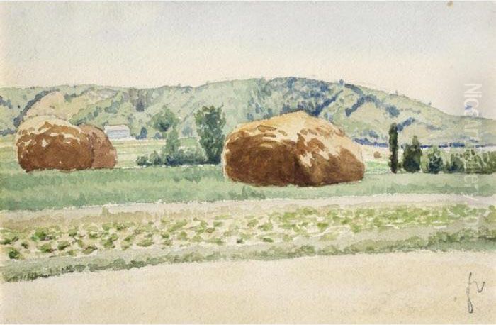 Meules De Foin The Hay Stacks Oil Painting by Felix Edouard Vallotton