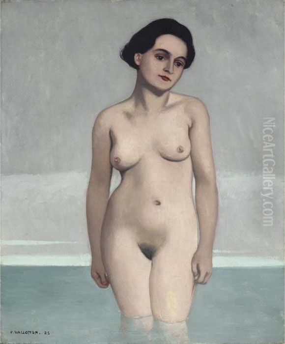 Baigneuse De Face Dans L'eau A 
Mi-cuisses 1925 Bather In The Water Up To The 
Middle Of The Thighs Seen From The Front 1925 Oil Painting by Felix Edouard Vallotton