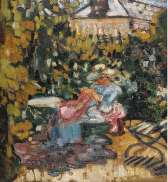 Femme Cousant Dans Le Jardin Oil Painting by Louis Valtat