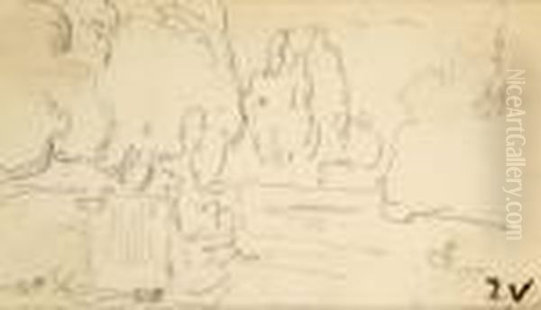 Lac Du Bois-de-boulogne - Femme Au Foulard Rouge Oil Painting by Louis Valtat