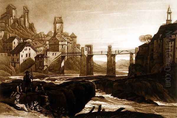 Lauffenbourgh on the Rhine, from the Liber Studiorum, engraved by T. Hodgetts, 1811 Oil Painting by Joseph Mallord William Turner