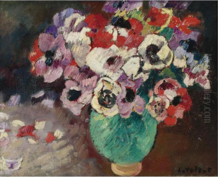 Anemones Au Vase Vert Oil Painting by Louis Valtat