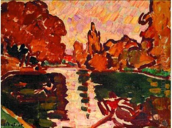 Le Lac Du Bois De Boulogne, Vers 1940 Oil Painting by Louis Valtat
