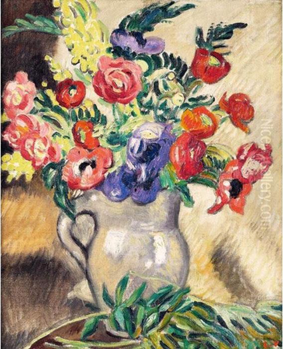 Bouquet, Renoncules, Anemones, Mimosas Oil Painting by Louis Valtat