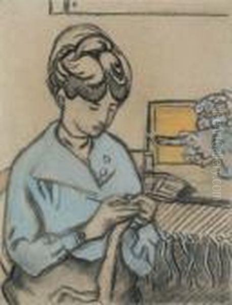 Femme Cousant Oil Painting by Louis Valtat