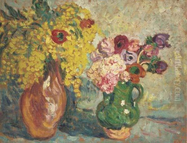 Mimosas Dans Un Pot Vert, Anemones Dans Un Vase Oil Painting by Louis Valtat