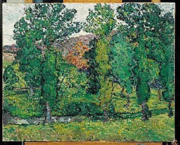 Peupliers Au Bord Du Ruisseau. Huile Sur Toile Signee En Bas A
 Droite Oil Painting by Louis Valtat