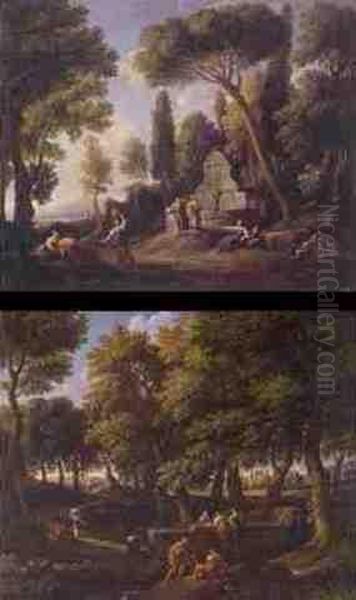 Figures Collecting Water (#) Landscape With Figures Oil Painting by Jan Frans Van Bloemen (Orizzonte)