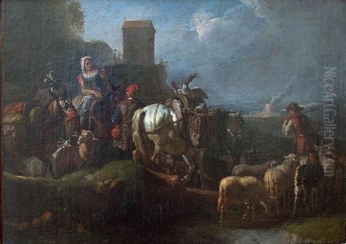 Paesaggio Con Viandanti Oil Painting by Pieter van Bloemen
