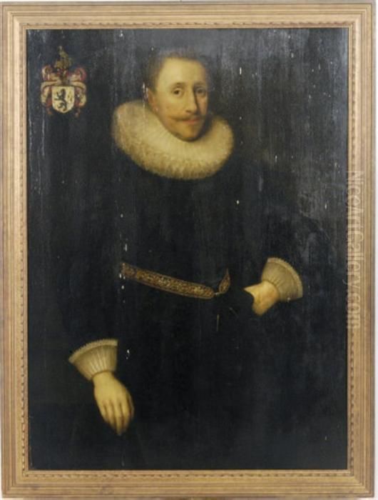 Portrait Of A Gentleman, 
Three-quarter Length, Wearing Blackcostume With A Lace Ruff Collar Oil Painting by Cornelius Jonson
