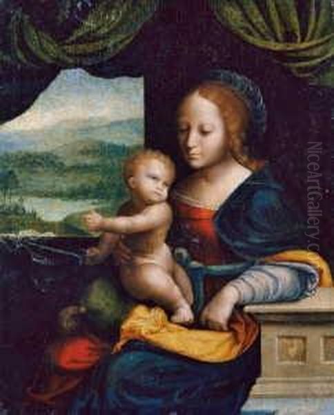 Nachfolge

 Madonna Mit Kind.

 Ol Auf Holz. H 37,5; B Oil Painting by Joos Van Cleve