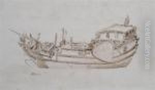 A Study Of A 17th Century River Barge Oil Painting by Willem van de, the Elder Velde