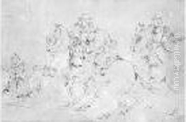 Cavaliers S'elancant, Un Jeune Homme Leur Indiquant Une
 Direction Oil Painting by Adam Frans van der Meulen