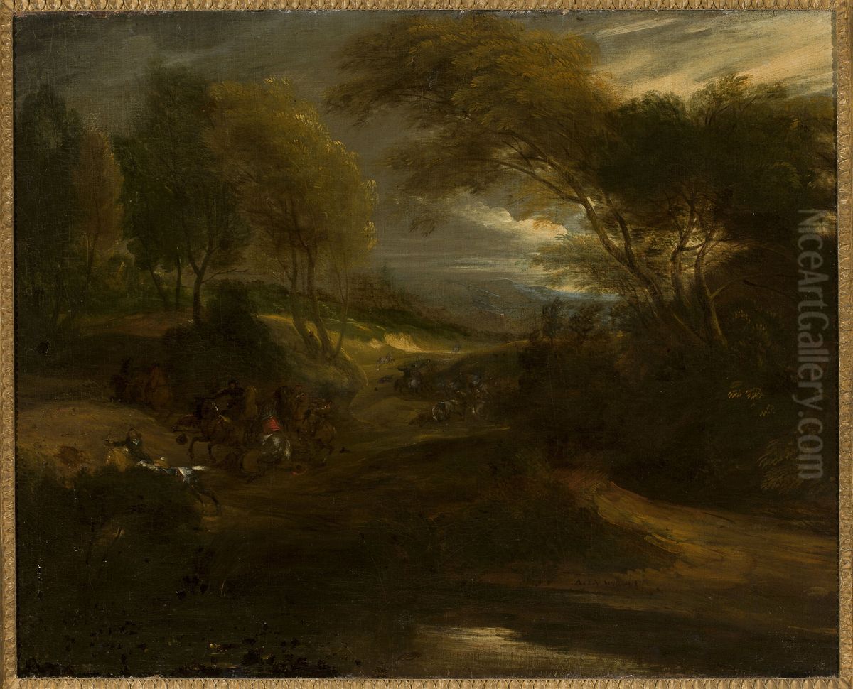 A Battle Scene Oil Painting by Adam Frans van der Meulen